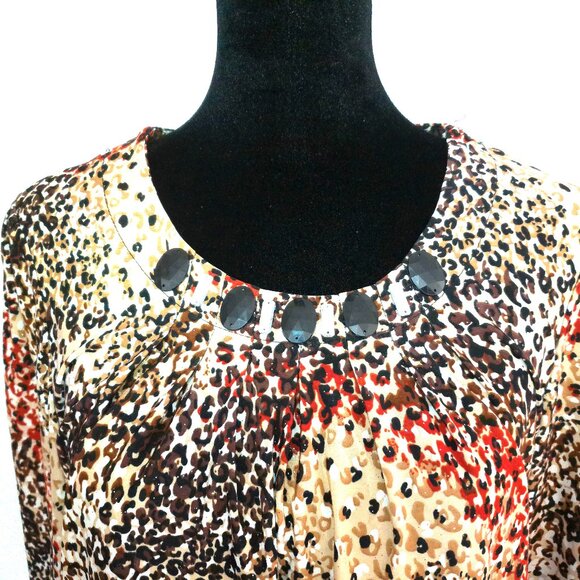 Red/beige/black Blouse, with rhinestone/glitters design - Picture 4 of 9